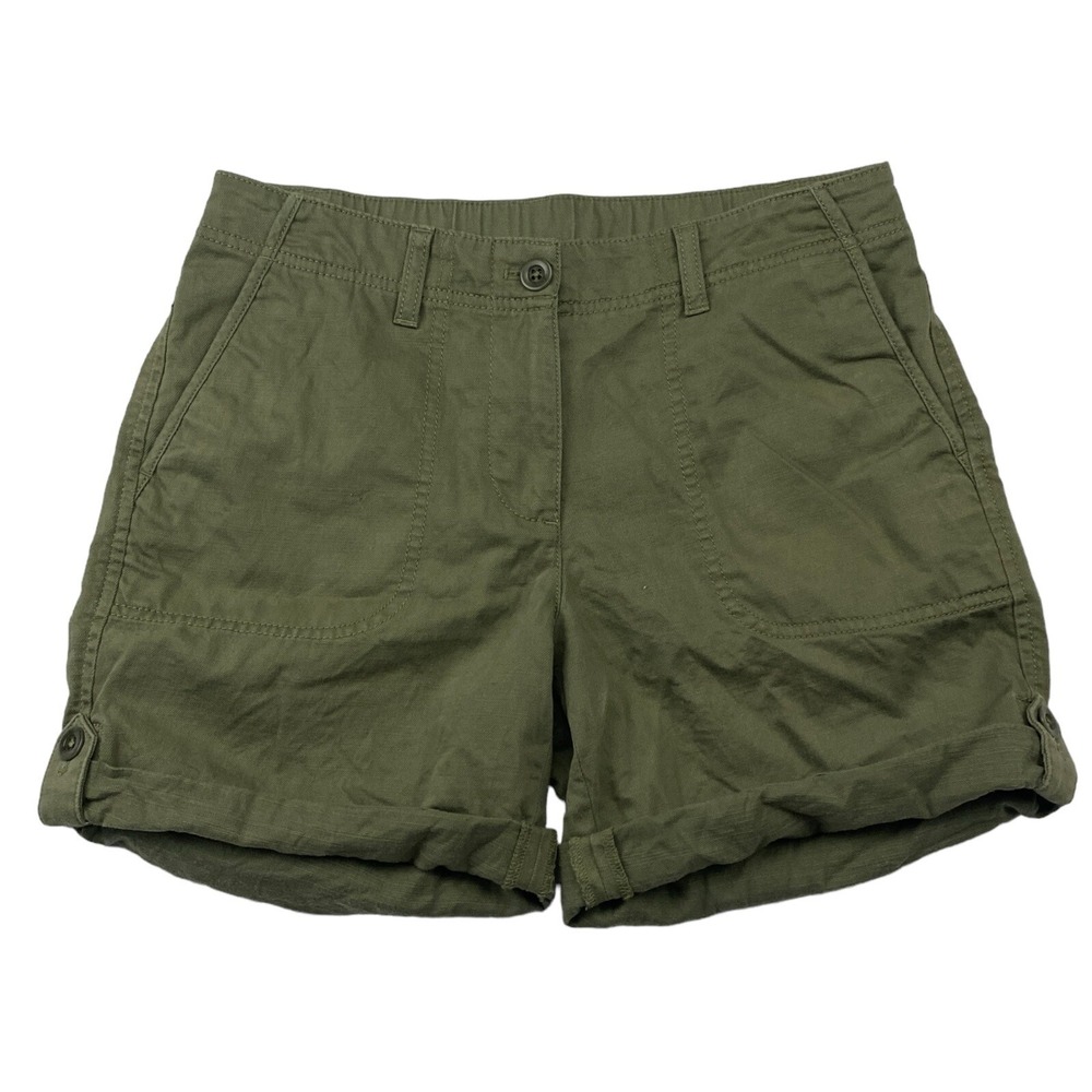 Talbots Green Roll Tab Cuffed Hem Chino‎ Shorts Sz 2 Cotton Lyocell LINEN Blend